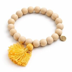 Oriana LaMarca Wooden Bead Tassel Bracelet Gold Charm Boho Stretch